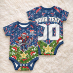 Personalised Newcastle Knights Rugby Christmas Baby Onesie Santa Rugby Mascot - Pine Wreath Festive