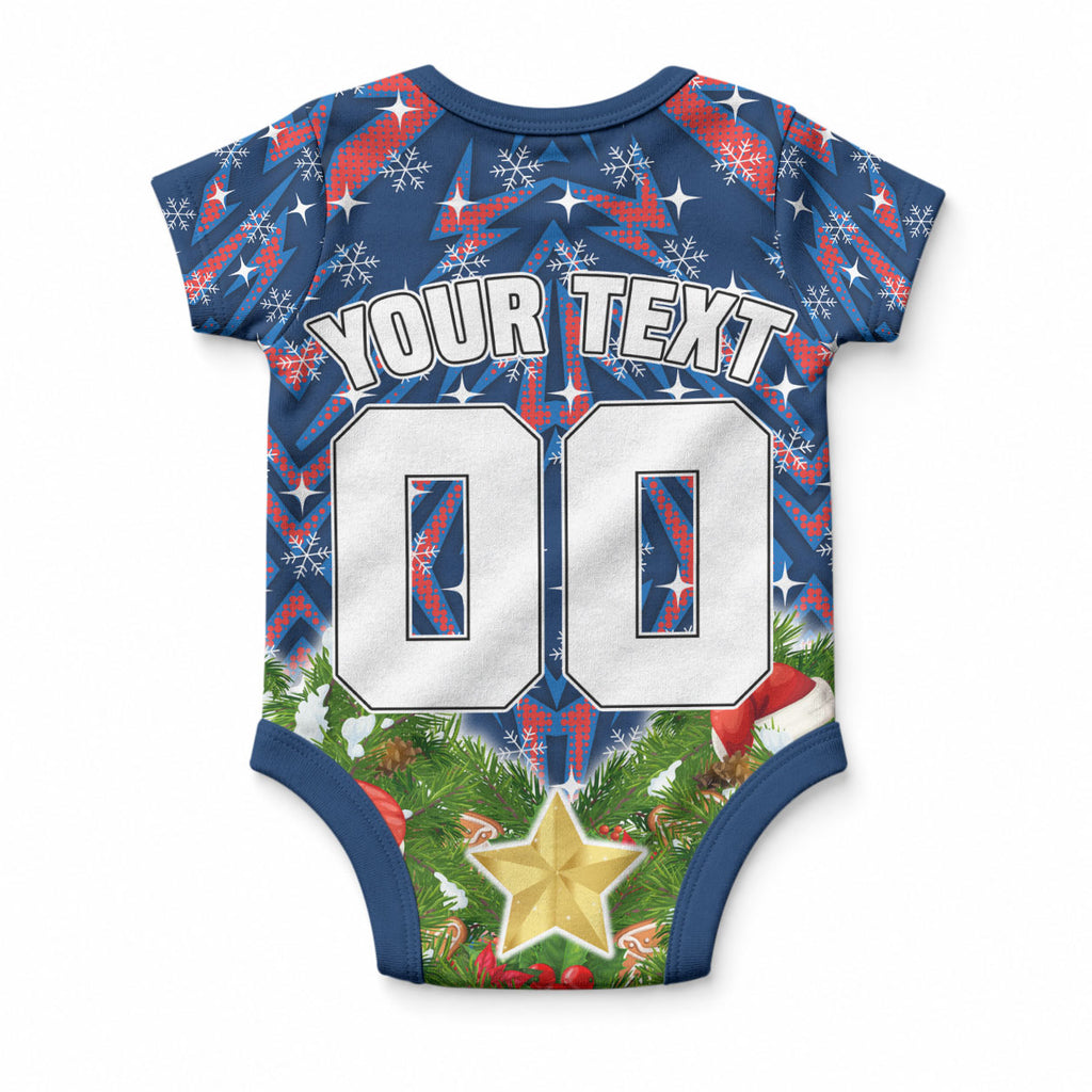 Personalised Newcastle Knights Rugby Christmas Baby Onesie Santa Rugby Mascot - Pine Wreath Festive