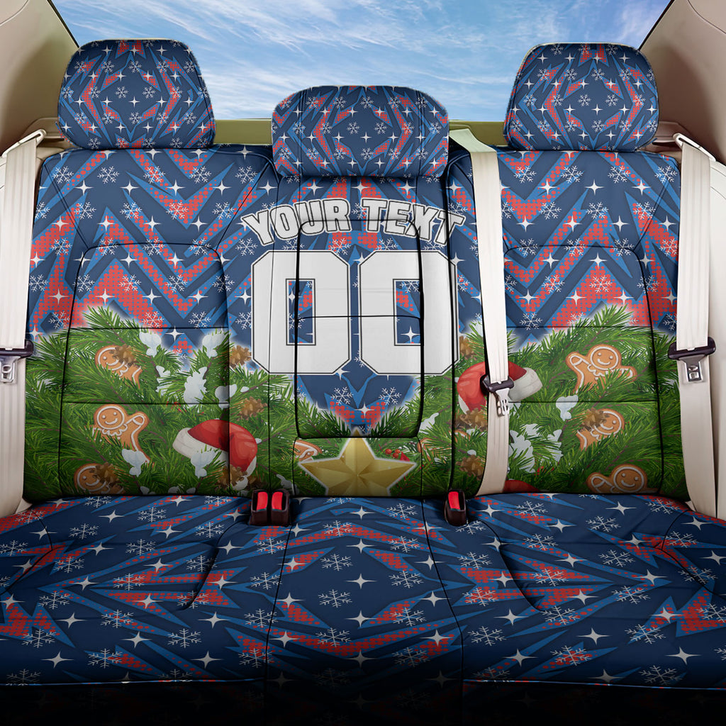 Personalised Newcastle Knights Rugby Christmas Back Car Seat Cover Santa Rugby Mascot - Pine Wreath Festive