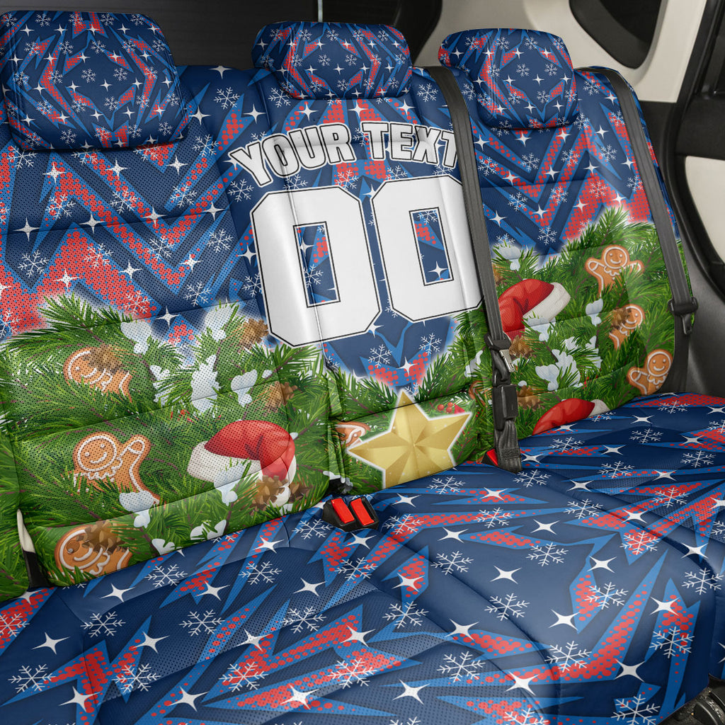 Personalised Newcastle Knights Rugby Christmas Back Car Seat Cover Santa Rugby Mascot - Pine Wreath Festive