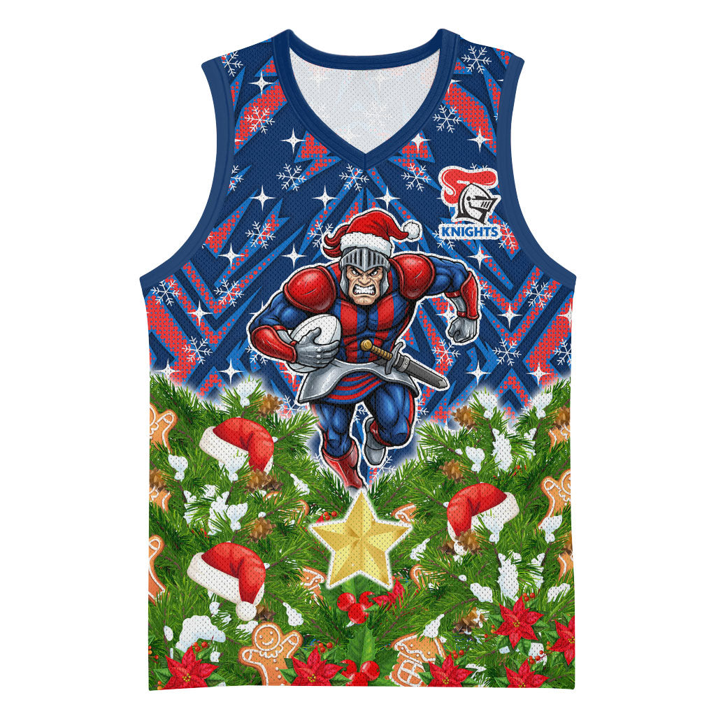 Personalised Newcastle Knights Rugby Christmas Basketball Jersey Santa Rugby Mascot - Pine Wreath Festive