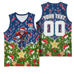 Personalised Newcastle Knights Rugby Christmas Basketball Jersey Santa Rugby Mascot - Pine Wreath Festive