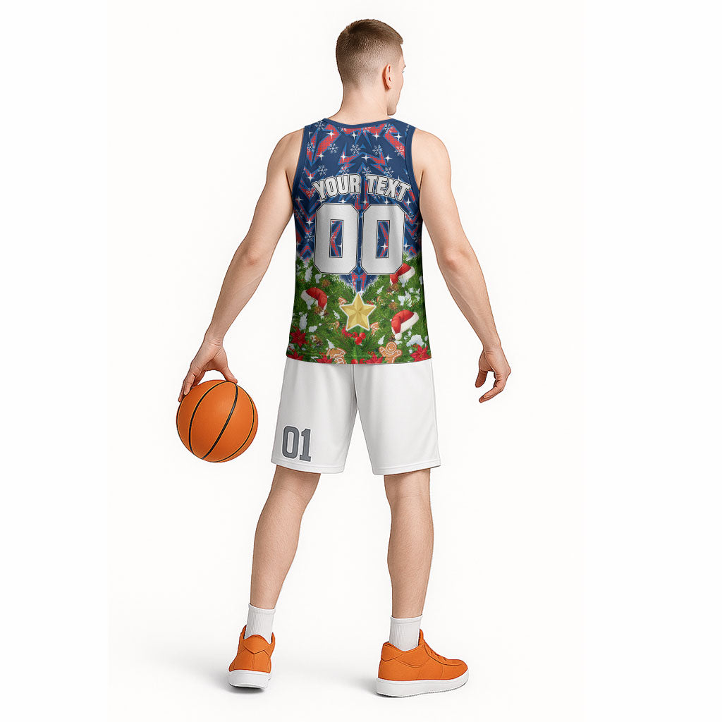 Personalised Newcastle Knights Rugby Christmas Basketball Jersey Santa Rugby Mascot - Pine Wreath Festive
