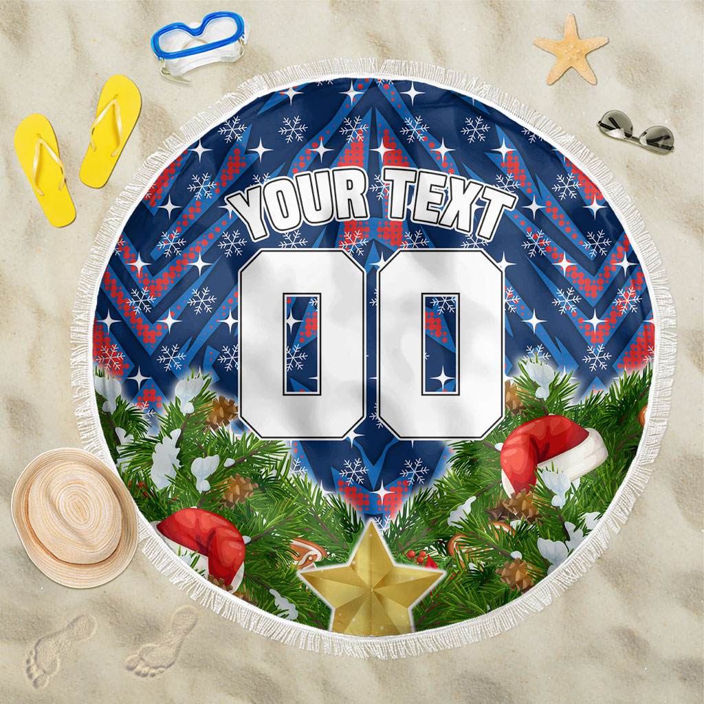 Personalised Newcastle Knights Rugby Christmas Beach Blanket Santa Rugby Mascot - Pine Wreath Festive