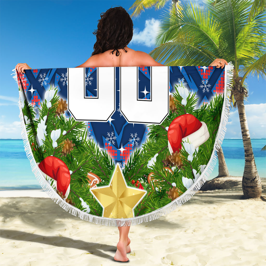 Personalised Newcastle Knights Rugby Christmas Beach Blanket Santa Rugby Mascot - Pine Wreath Festive