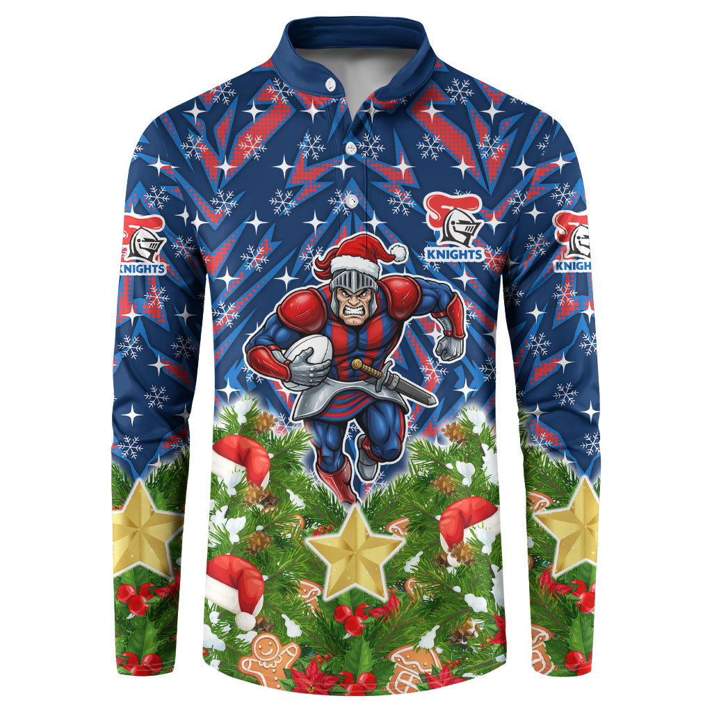 Personalised Newcastle Knights Rugby Christmas Button Sweatshirt Santa Rugby Mascot - Pine Wreath Festive