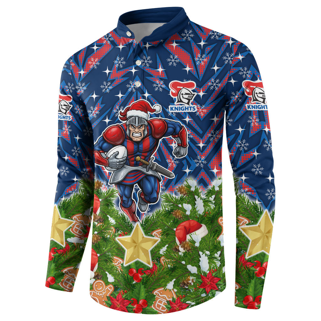 Personalised Newcastle Knights Rugby Christmas Button Sweatshirt Santa Rugby Mascot - Pine Wreath Festive