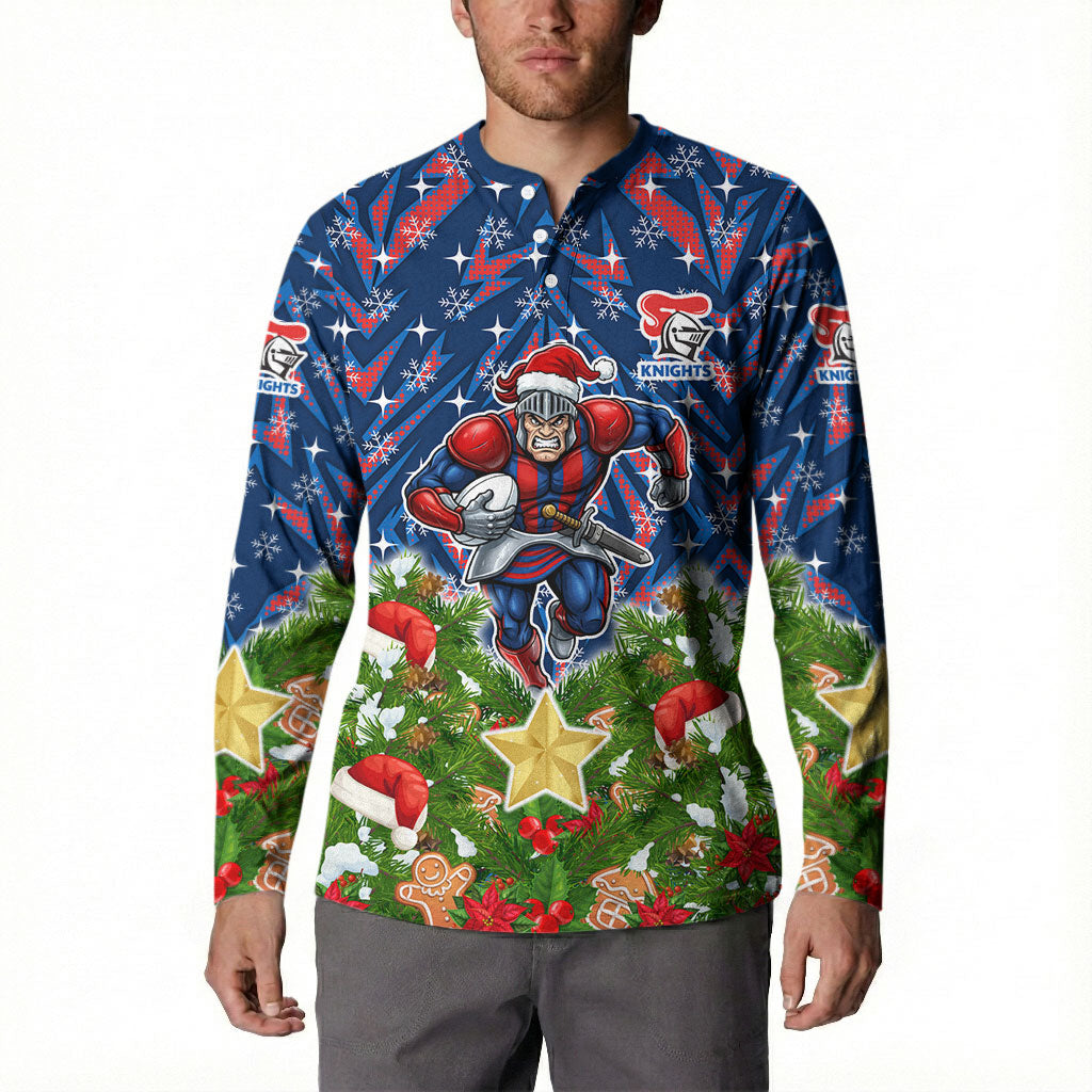 Personalised Newcastle Knights Rugby Christmas Button Sweatshirt Santa Rugby Mascot - Pine Wreath Festive