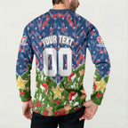 Personalised Newcastle Knights Rugby Christmas Button Sweatshirt Santa Rugby Mascot - Pine Wreath Festive