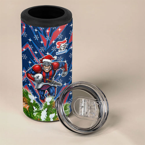 Personalised Newcastle Knights Rugby Christmas 4 in 1 Can Cooler Tumbler Santa Rugby Mascot - Pine Wreath Festive