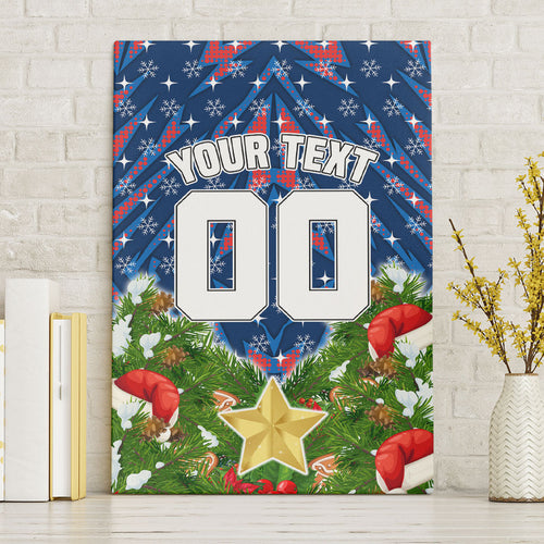 Personalised Newcastle Knights Rugby Christmas Canvas Wall Art Santa Rugby Mascot - Pine Wreath Festive