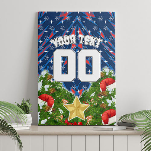 Personalised Newcastle Knights Rugby Christmas Canvas Wall Art Santa Rugby Mascot - Pine Wreath Festive