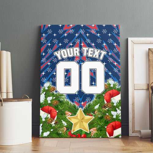 Personalised Newcastle Knights Rugby Christmas Canvas Wall Art Santa Rugby Mascot - Pine Wreath Festive