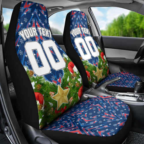 Personalised Newcastle Knights Rugby Christmas Car Seat Cover Santa Rugby Mascot - Pine Wreath Festive