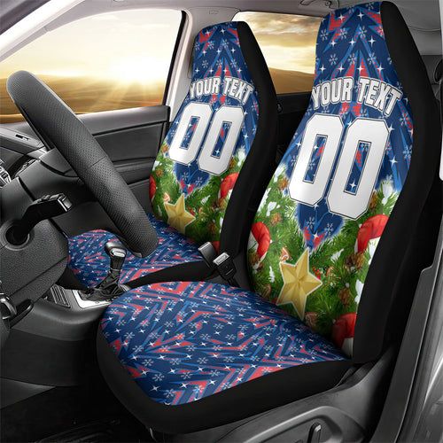 Personalised Newcastle Knights Rugby Christmas Car Seat Cover Santa Rugby Mascot - Pine Wreath Festive