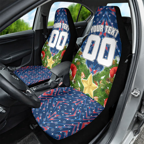 Personalised Newcastle Knights Rugby Christmas Car Seat Cover Santa Rugby Mascot - Pine Wreath Festive