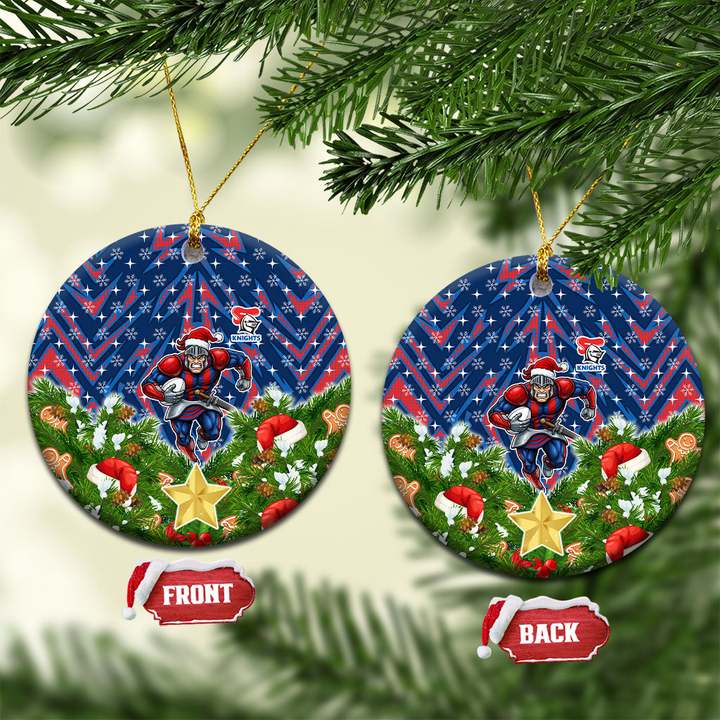 Newcastle Knights Rugby Christmas Ceramic Ornament Santa Rugby Mascot - Pine Wreath Festive