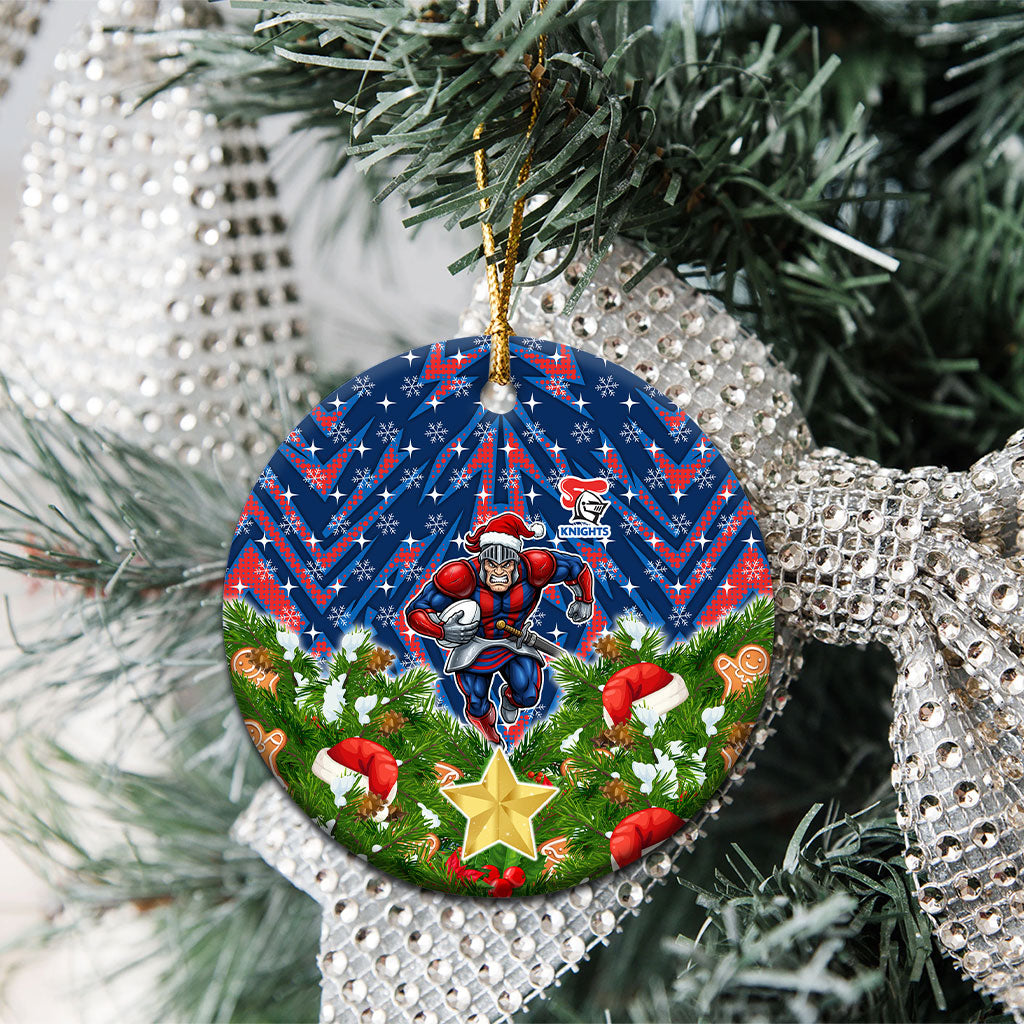 Newcastle Knights Rugby Christmas Ceramic Ornament Santa Rugby Mascot - Pine Wreath Festive