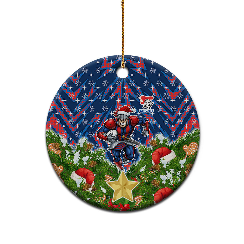 Newcastle Knights Rugby Christmas Ceramic Ornament Santa Rugby Mascot - Pine Wreath Festive