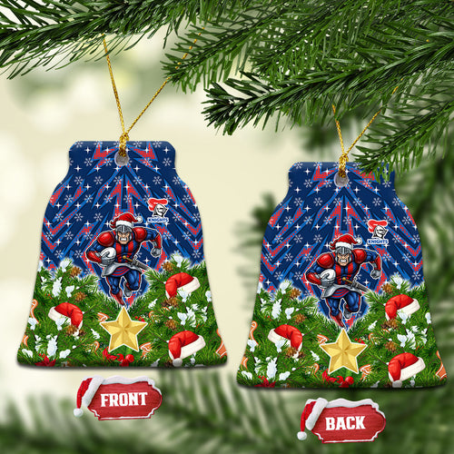 Newcastle Knights Rugby Christmas Ceramic Ornament Santa Rugby Mascot - Pine Wreath Festive