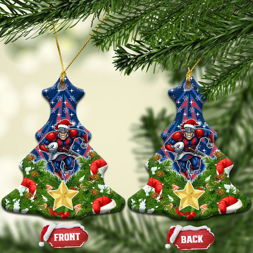 Newcastle Knights Rugby Christmas Ceramic Ornament Santa Rugby Mascot - Pine Wreath Festive