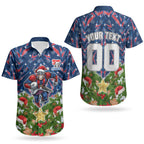 Personalised Newcastle Knights Rugby Christmas Couples Matching Off Shoulder Maxi Dress and Hawaiian Shirt Santa Rugby Mascot - Pine Wreath Festive