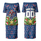 Personalised Newcastle Knights Rugby Christmas Couples Matching Puletasi and Long Sleeve Button Shirt Santa Rugby Mascot - Pine Wreath Festive