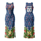 Personalised Newcastle Knights Rugby Christmas Couples Matching Tank Maxi Dress and Long Sleeve Button Shirt Santa Rugby Mascot - Pine Wreath Festive