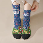 Personalised Newcastle Knights Rugby Christmas Crew Socks Santa Rugby Mascot - Pine Wreath Festive