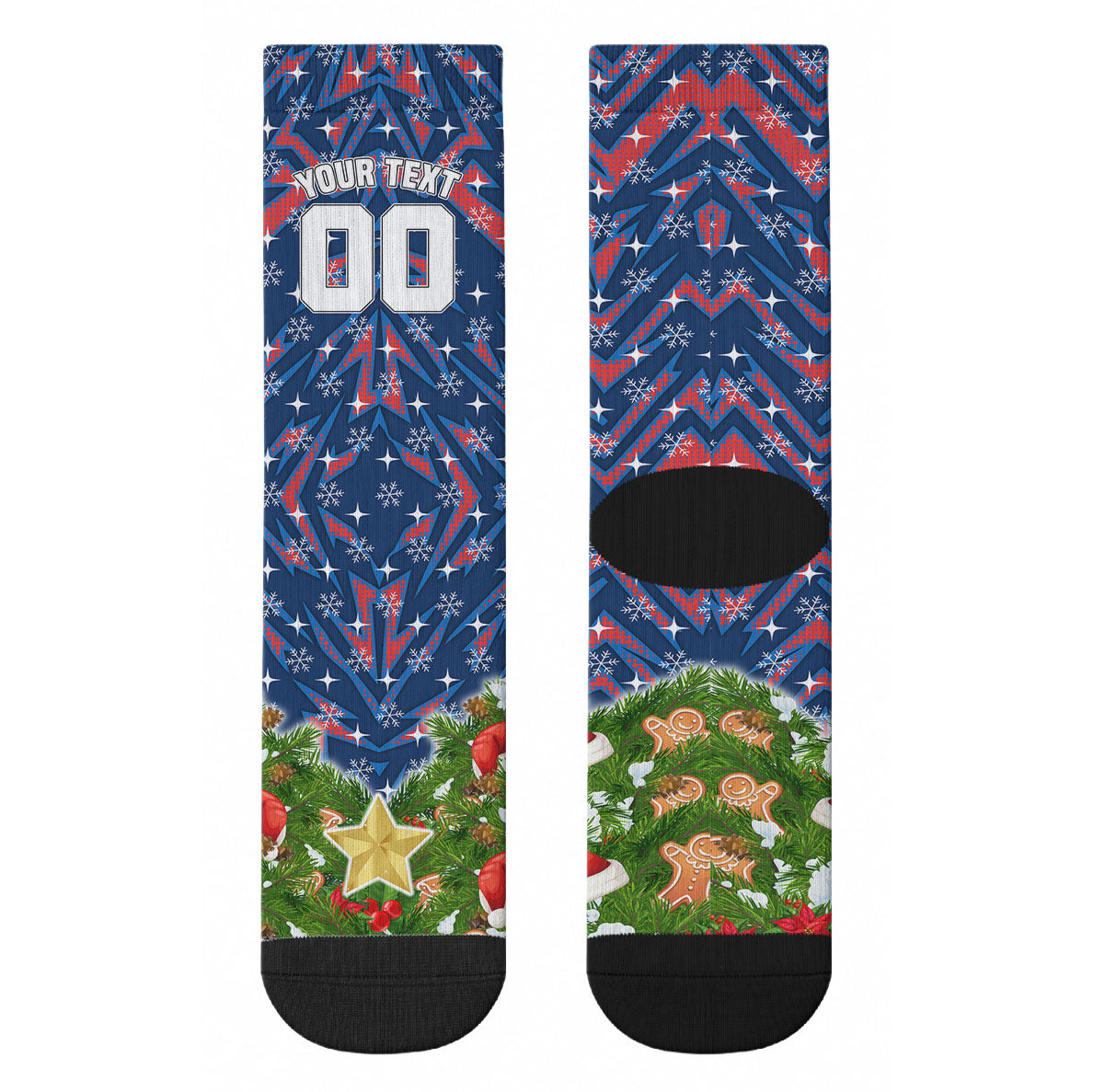 Personalised Newcastle Knights Rugby Christmas Crew Socks Santa Rugby Mascot - Pine Wreath Festive
