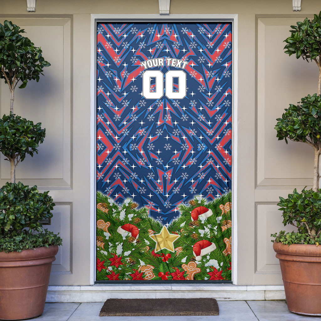Personalised Newcastle Knights Rugby Christmas Door Cover Santa Rugby Mascot - Pine Wreath Festive