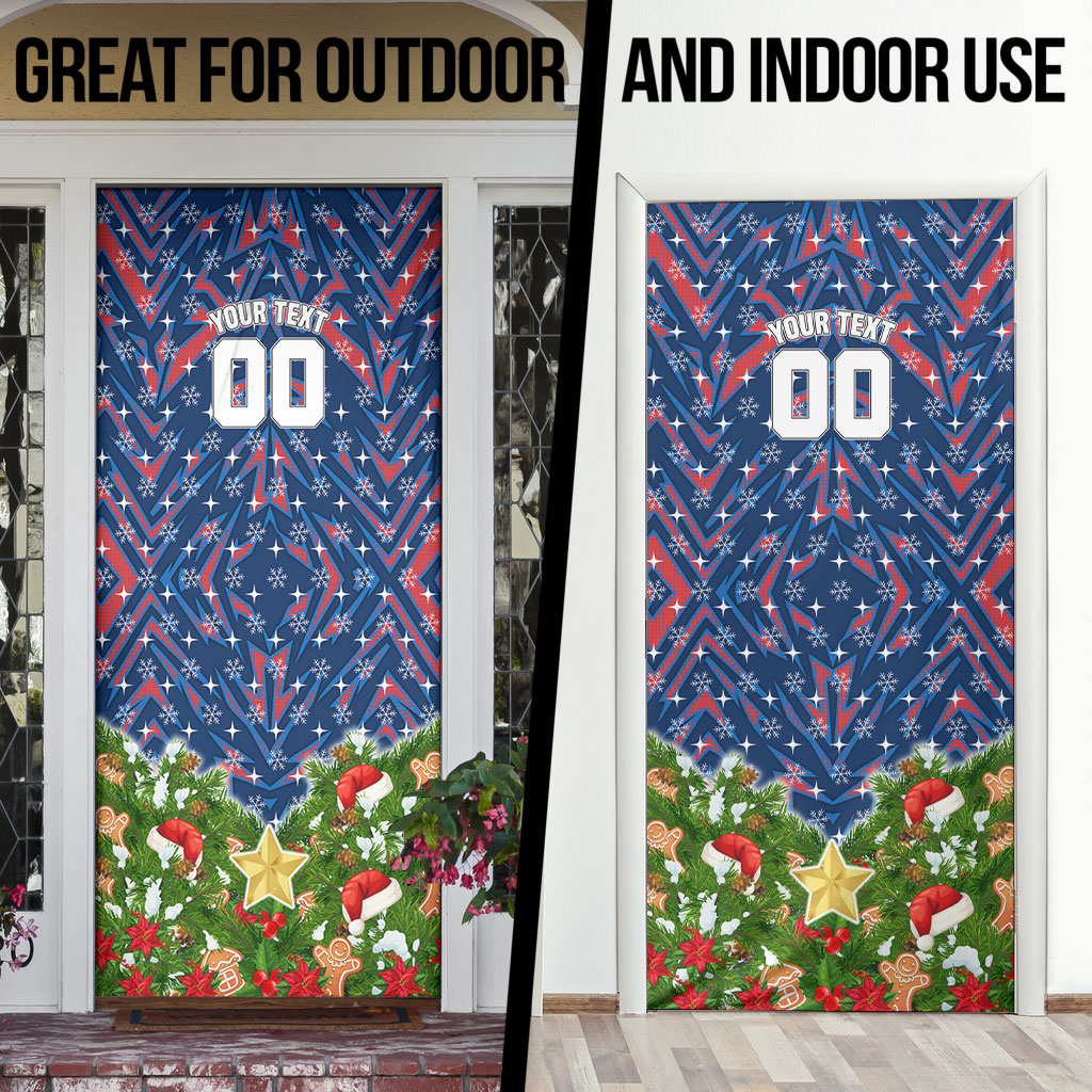 Personalised Newcastle Knights Rugby Christmas Door Cover Santa Rugby Mascot - Pine Wreath Festive