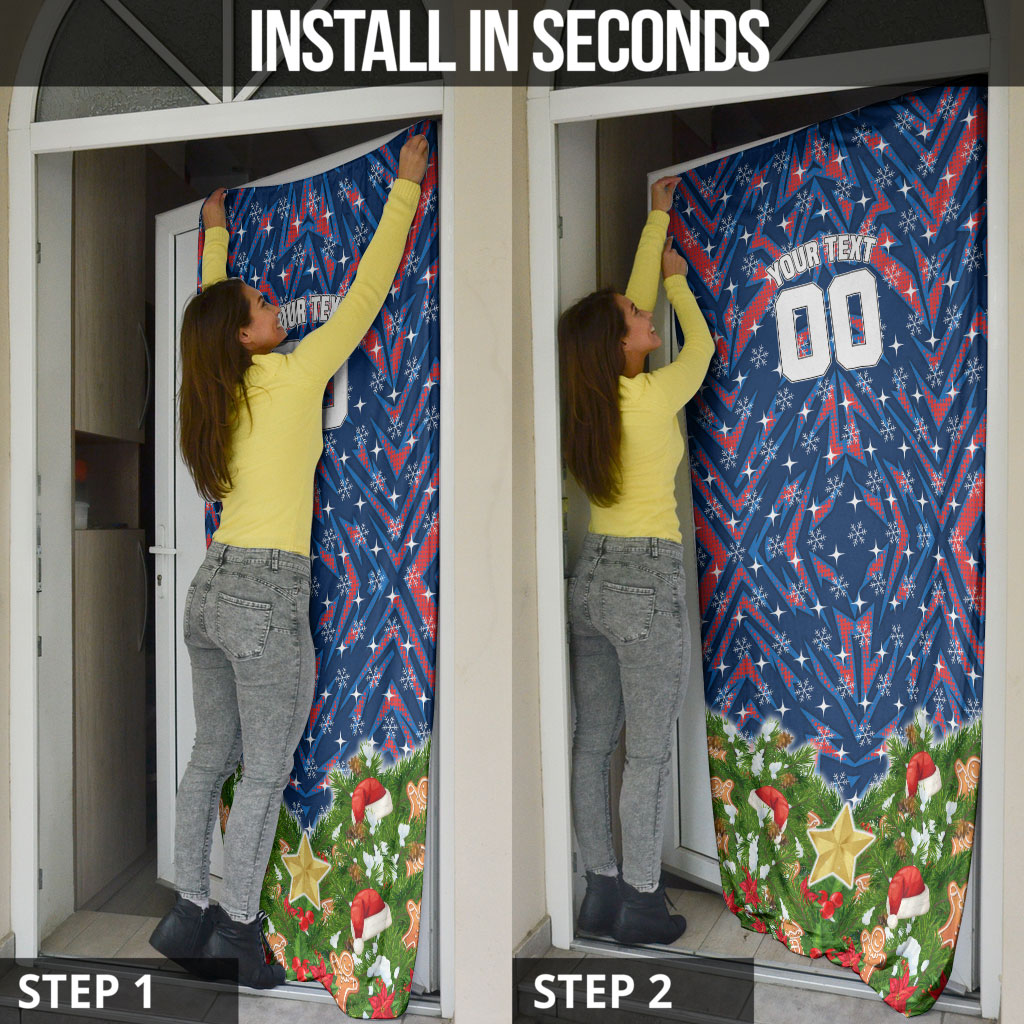 Personalised Newcastle Knights Rugby Christmas Door Cover Santa Rugby Mascot - Pine Wreath Festive