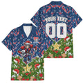 Personalised Newcastle Knights Rugby Christmas Family Matching Off Shoulder Short Dress and Hawaiian Shirt Santa Rugby Mascot - Pine Wreath Festive
