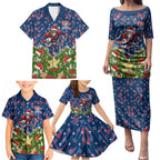 Personalised Newcastle Knights Rugby Christmas Family Matching Puletasi and Hawaiian Shirt Santa Rugby Mascot - Pine Wreath Festive