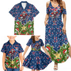 Personalised Newcastle Knights Rugby Christmas Family Matching Summer Maxi Dress and Hawaiian Shirt Santa Rugby Mascot - Pine Wreath Festive