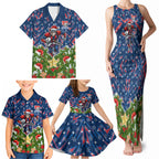 Personalised Newcastle Knights Rugby Christmas Family Matching Tank Maxi Dress and Hawaiian Shirt Santa Rugby Mascot - Pine Wreath Festive