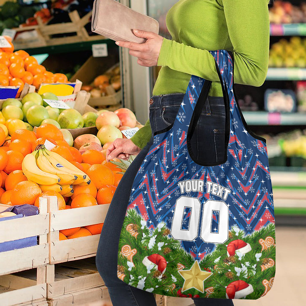 Personalised Newcastle Knights Rugby Christmas Grocery Bag Santa Rugby Mascot - Pine Wreath Festive
