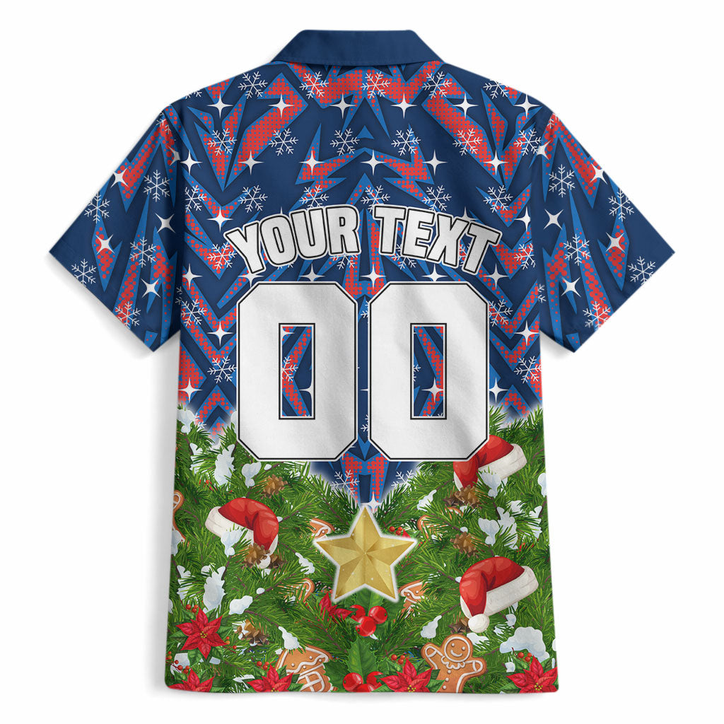 Personalised Newcastle Knights Rugby Christmas Hawaiian Shirt Santa Rugby Mascot - Pine Wreath Festive