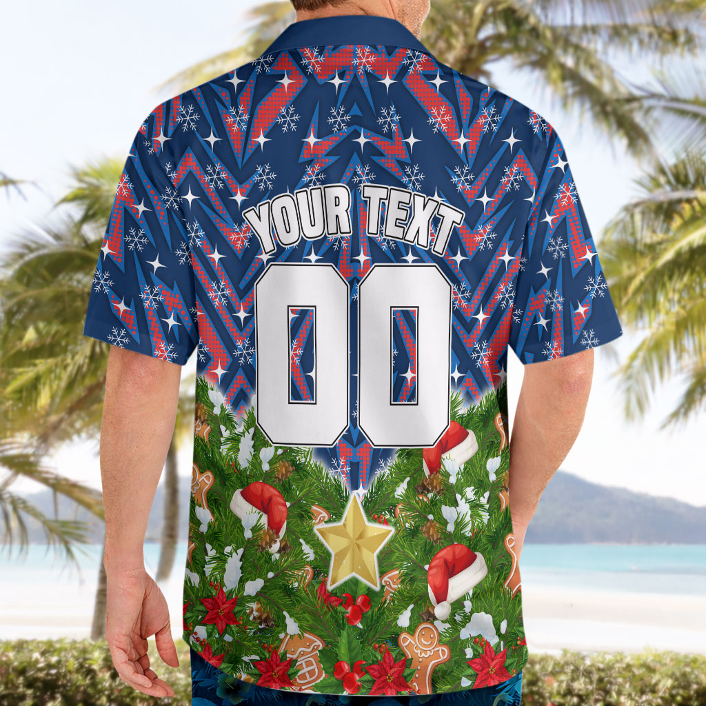 Personalised Newcastle Knights Rugby Christmas Hawaiian Shirt Santa Rugby Mascot - Pine Wreath Festive