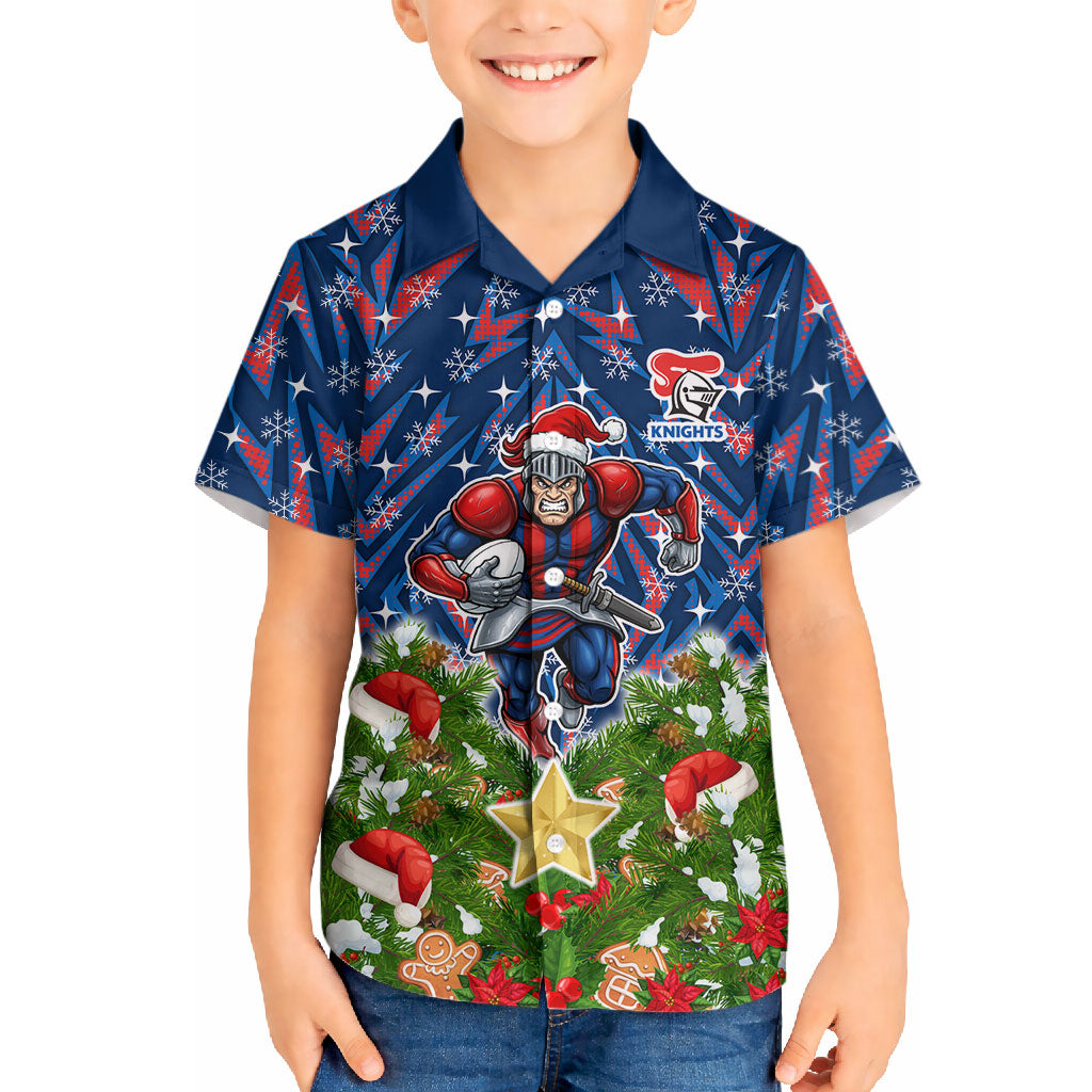 Personalised Newcastle Knights Rugby Christmas Hawaiian Shirt Santa Rugby Mascot - Pine Wreath Festive