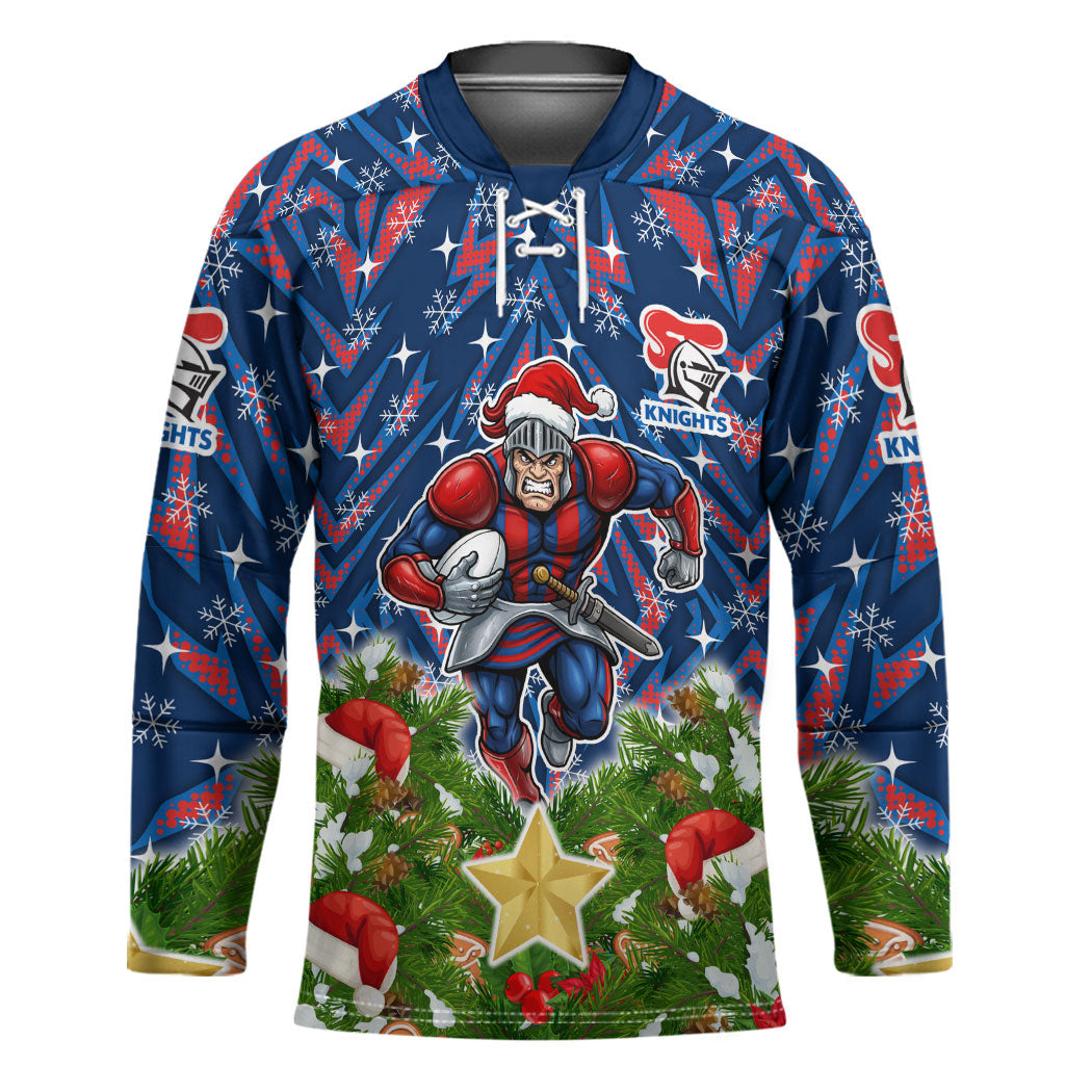 Personalised Newcastle Knights Rugby Christmas Hockey Jersey Santa Rugby Mascot - Pine Wreath Festive