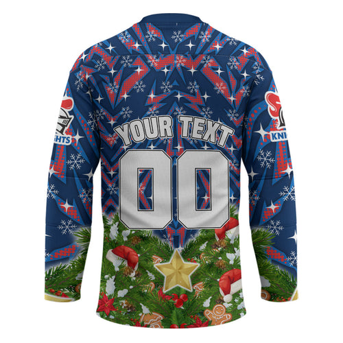 Personalised Newcastle Knights Rugby Christmas Hockey Jersey Santa Rugby Mascot - Pine Wreath Festive
