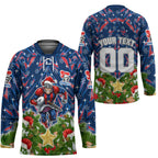 Personalised Newcastle Knights Rugby Christmas Hockey Jersey Santa Rugby Mascot - Pine Wreath Festive