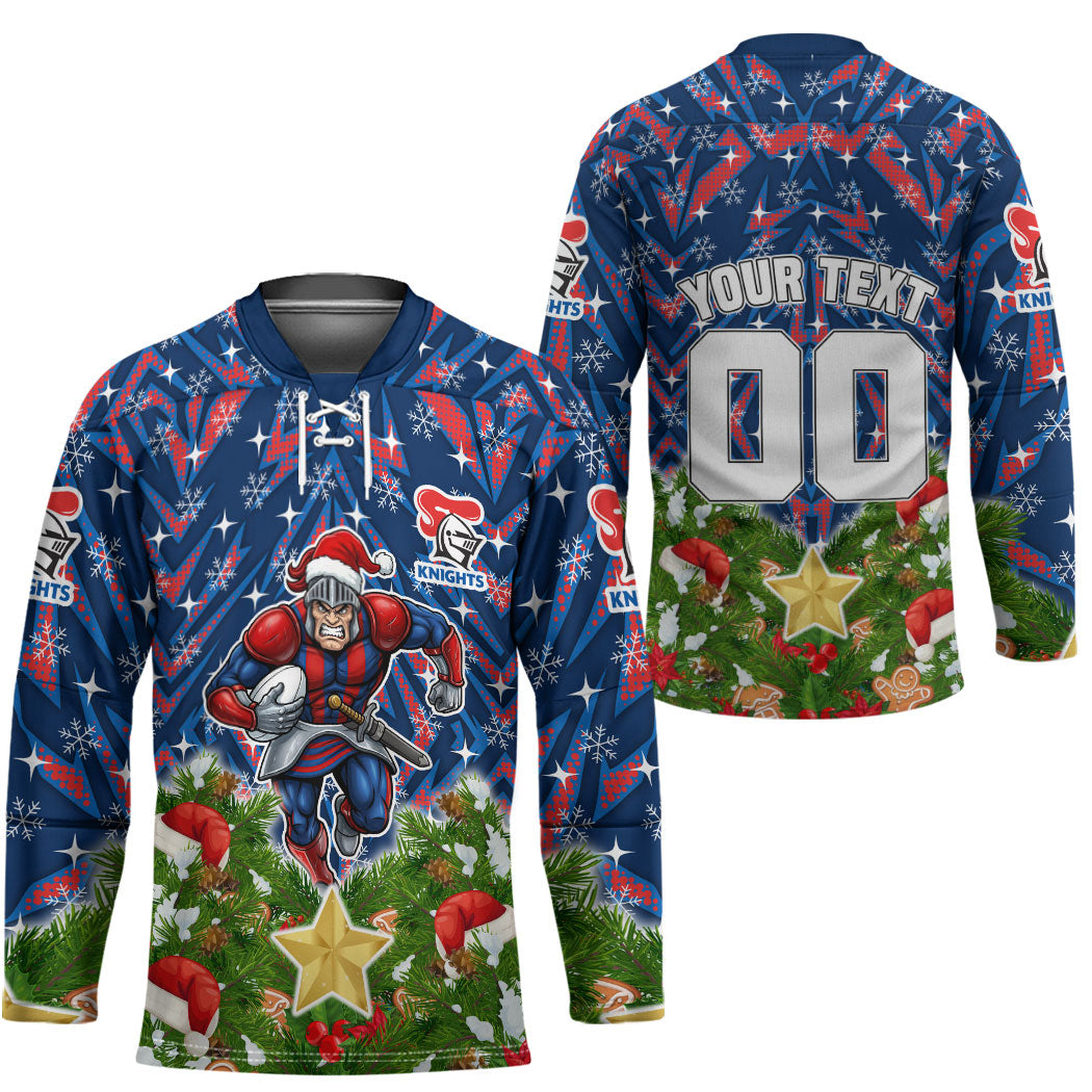 Personalised Newcastle Knights Rugby Christmas Hockey Jersey Santa Rugby Mascot - Pine Wreath Festive