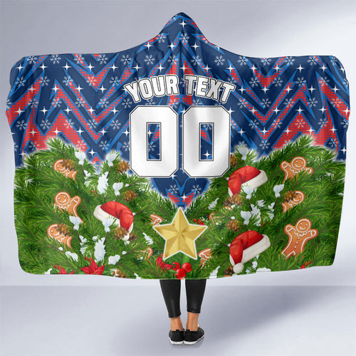 Personalised Newcastle Knights Rugby Christmas Hooded Blanket Santa Rugby Mascot - Pine Wreath Festive