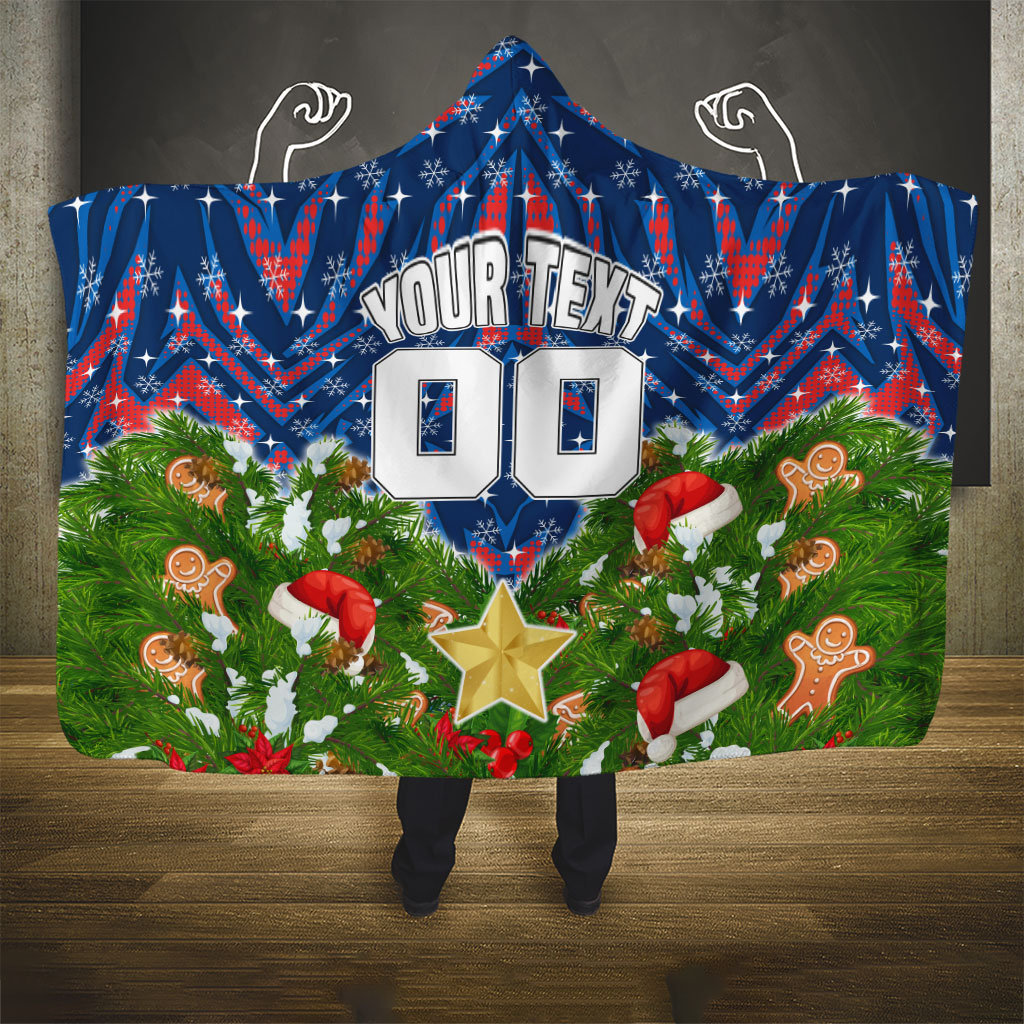 Personalised Newcastle Knights Rugby Christmas Hooded Blanket Santa Rugby Mascot - Pine Wreath Festive