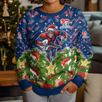 Personalised Newcastle Knights Rugby Christmas Kid Ugly Christmas Sweater Santa Rugby Mascot - Pine Wreath Festive