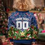 Personalised Newcastle Knights Rugby Christmas Kid Ugly Christmas Sweater Santa Rugby Mascot - Pine Wreath Festive