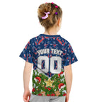 Personalised Newcastle Knights Rugby Christmas Kid T Shirt Santa Rugby Mascot - Pine Wreath Festive